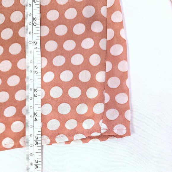 Rose + Olive | Pink Long Sleeve Ruffle Collar Polka Dot Blouse | Size Small - Picture 13 of 13